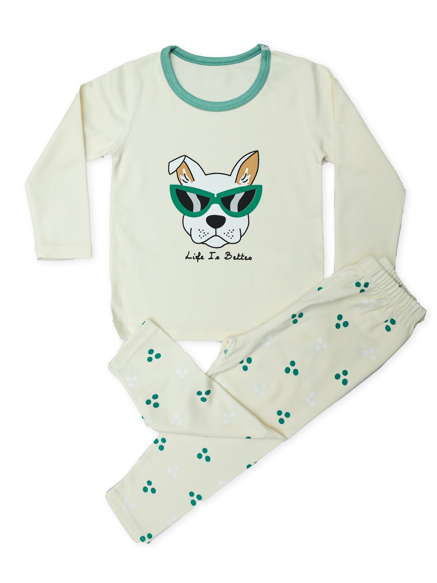 Life Is Better - Cream Dog Print PJs (Unisex)