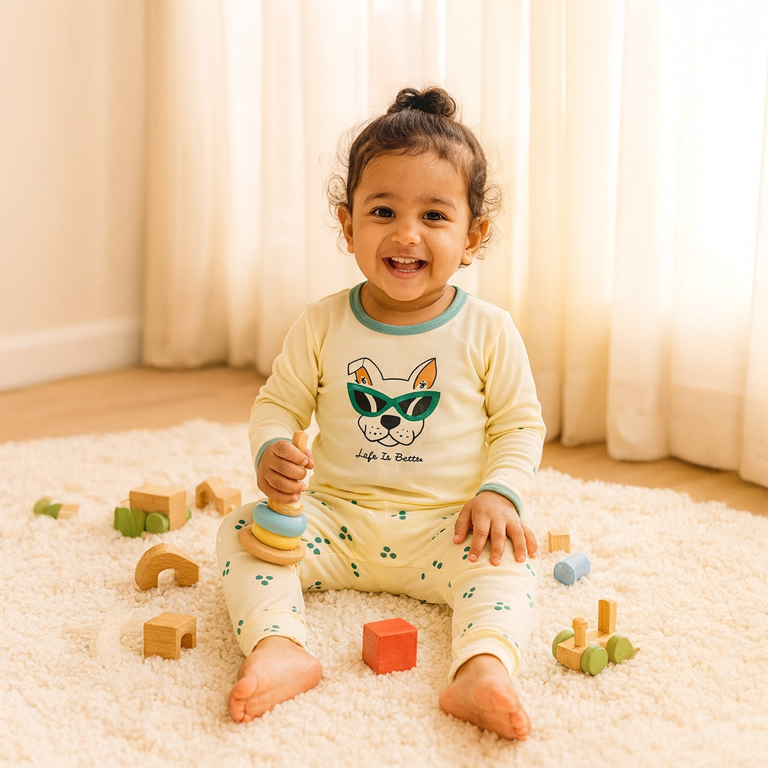 Life Is Better - Cream Dog Print PJs (Unisex)